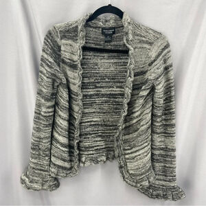Tashia London Cashmere Ruffle Trim Open Cardigan Sweater in  Heathered Gray Med